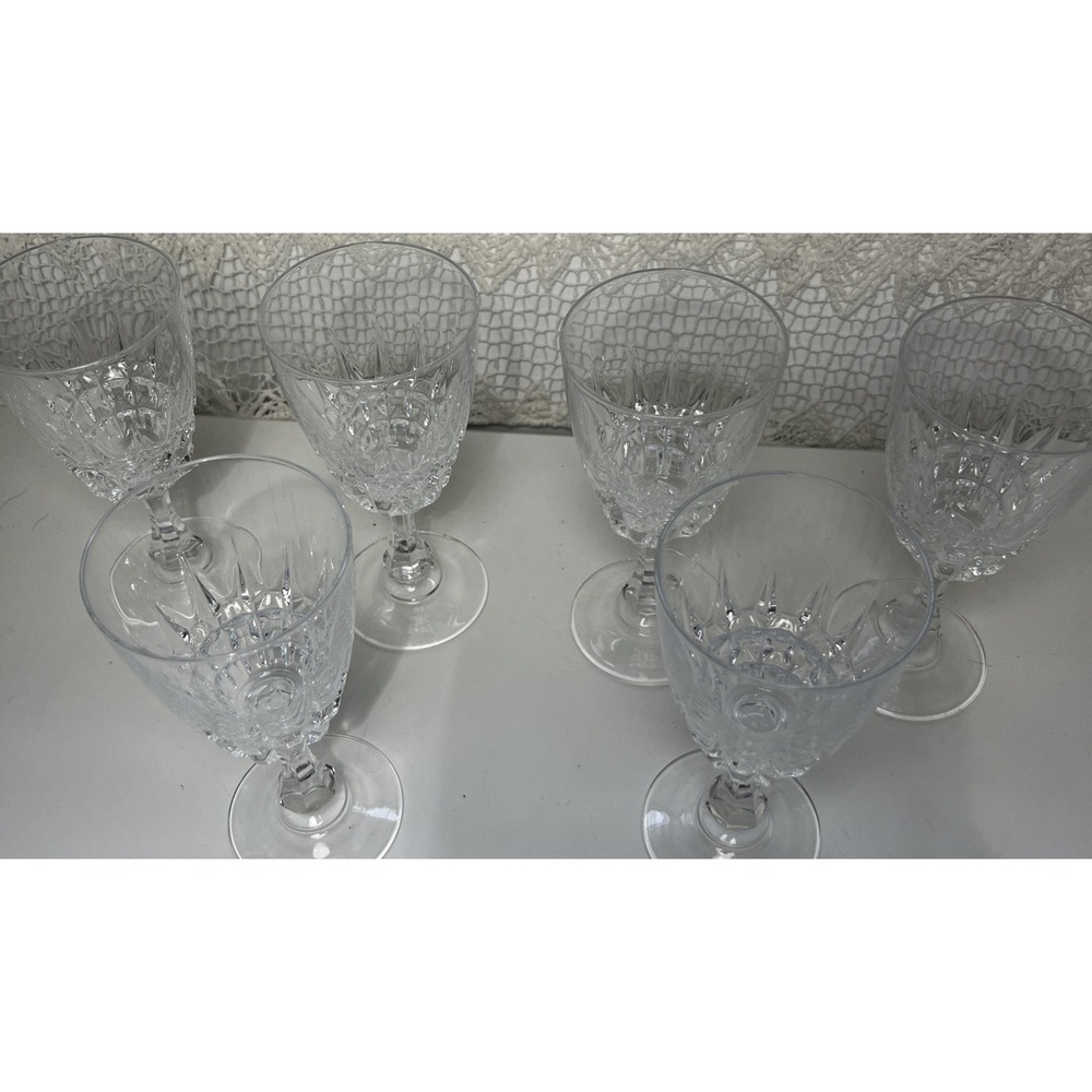 6 Vintage Cristal d' Arques "Pompadour" Wine Glasses, French Bistro Stemware 6" - Picture 6 of 8